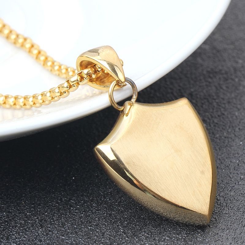 triangle personality simple shield two-color titanium steel pendant temperament versatile necklace laser Logo lettering_voghion.com