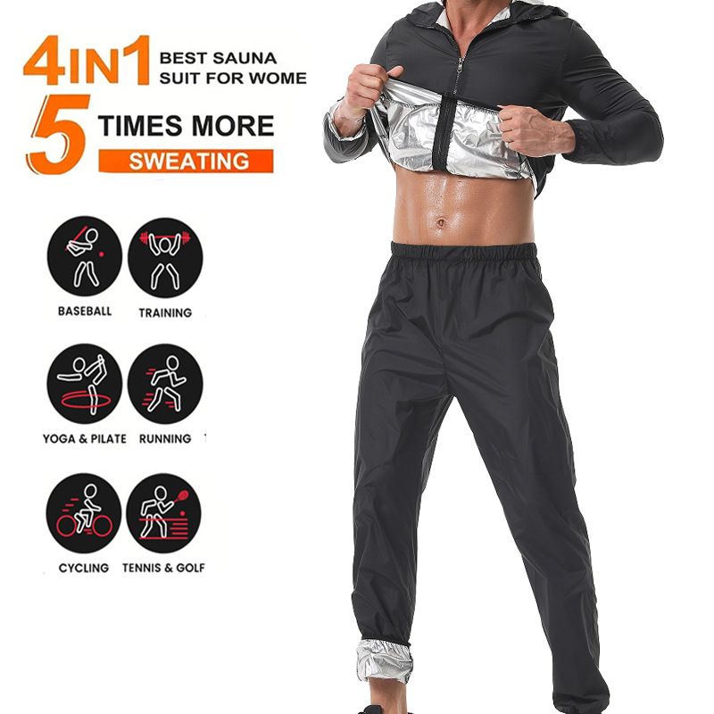 Sweat Suit Body Control Waterproof Windproof Sweat Running Set European And American Large Size Men's Sweat Sauna Sports Suit_voghion.com