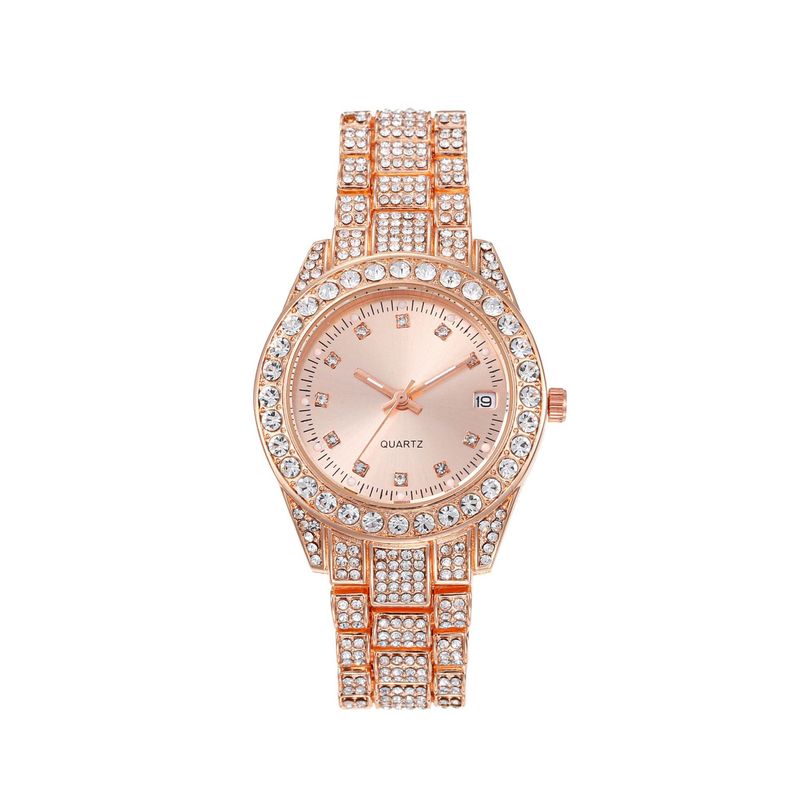 Nuovo orologio unisex casual alla moda con cinturino in acciaio tempestato di diamanti, di lusso, con calendario al quarzo per coppie_voghion.com