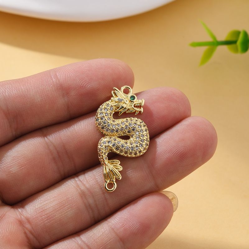 1 pièce 30*16mm trou 1~1.9mm connecteurs pendentif dragon en cuivre zircon_voghion.com
