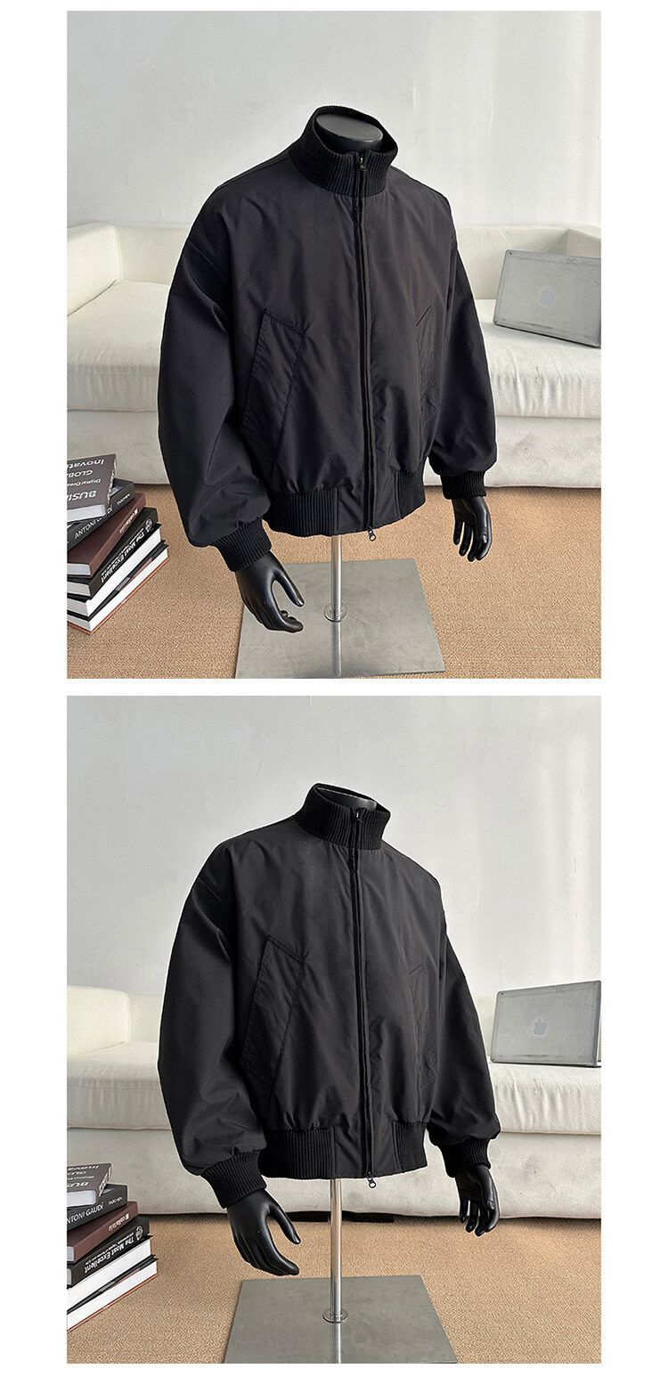 American Retro Silhouette Bomber Jacket Men's Spring And Autumn New Trendy Brand Stand-up Collar Baseball Jersey Short Top_voghion.com