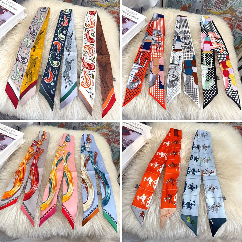 Piccola fascia per capelli personalizzata con decorazione in gelso, fascia per capelli da donna, sciarpa di seta a striscia lunga e stretta, nastro all'ingrosso, nuovo_voghion.com