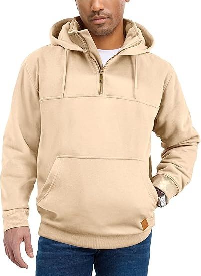 Herrenbekleidung Schweres Fleece-Kapuzenpullover - Warmer Winterpullover mit Kängurutasche, lässige, lockere Passform für Outdoor und Streetwear_voghion.com