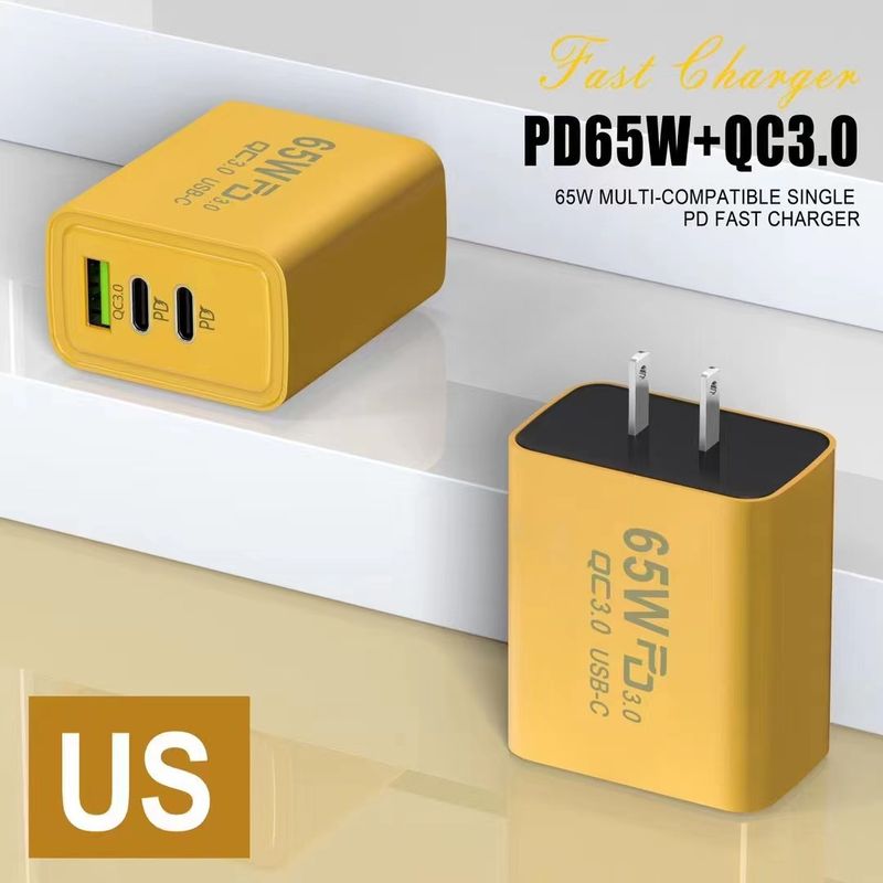 Amerikāņu standarta Eiropas standarta adaptera uzlādes spraudnis 65 W lādētājs divkāršs C tipa divkāršs USB daudzportu mobilā tālruņa lādētājs_voghion.com