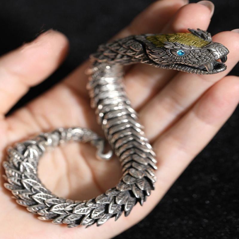 Black Snake Silver-Plated Bracelet For Men, High-End Niche Design, Unique Medusa Rattlesnake Hip-Hop Bold Style_voghion.com