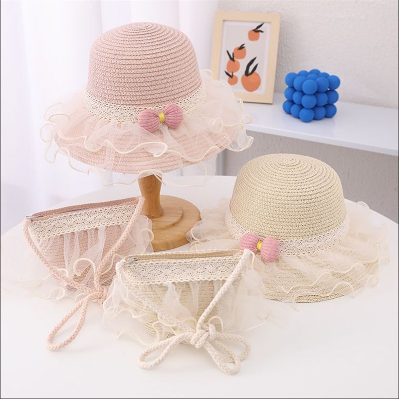 Set di borse di paglia per bambini, parasole per donne, protezione solare, cappello da spiaggia in rete, estivo da principessa_voghion.com