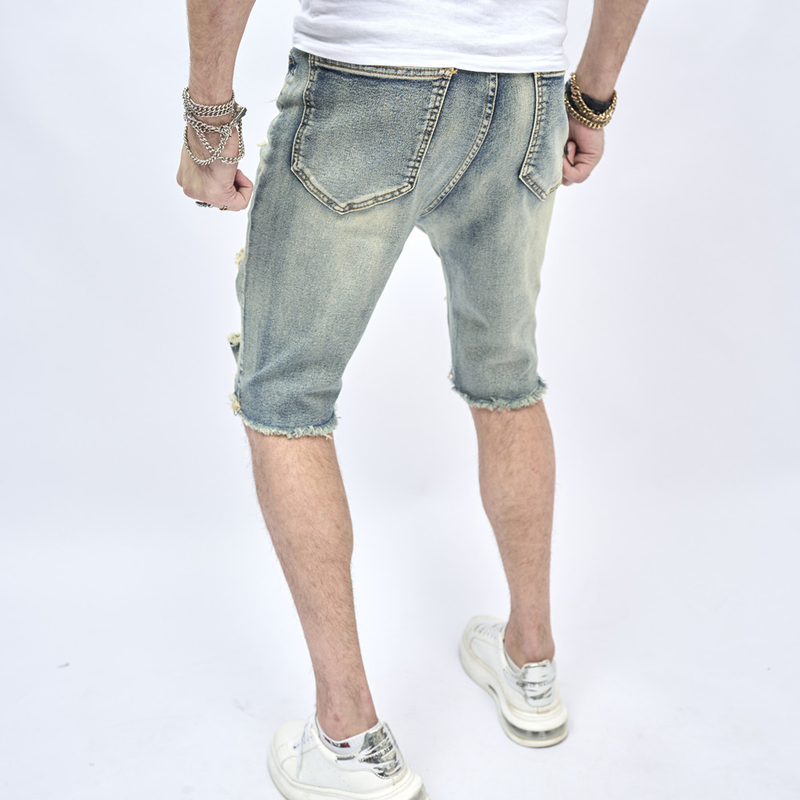 Herreklær casual slim denim small leg quarter bukser personlig trendy jeans_voghion.com