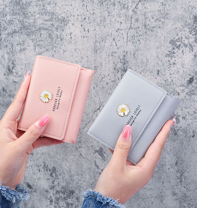 Nowa damska torebka w stylu koreańskim, krótka, składana na trzy części, ręcznie robiony portfel, wieloslotowa portmonetka na monety_voghion.com