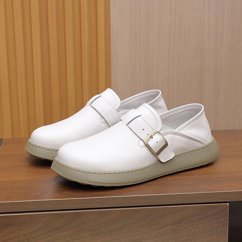 2025 New Men's Sole Genuine Leather Loafers Korean Style Breathable Trendy Slip-On Soft Panel Shoes For Men_voghion.com
