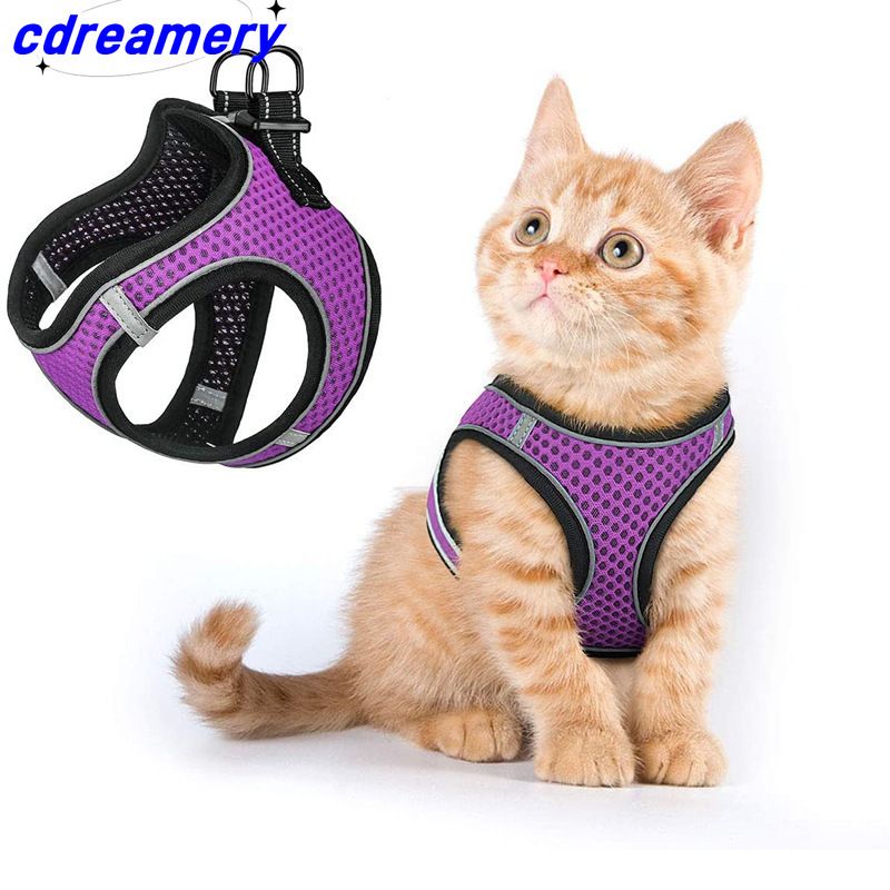 Novo produto: Colete de malha respirável, coleira para gatos, conjunto de viagem reflexivo para gatos_voghion.com