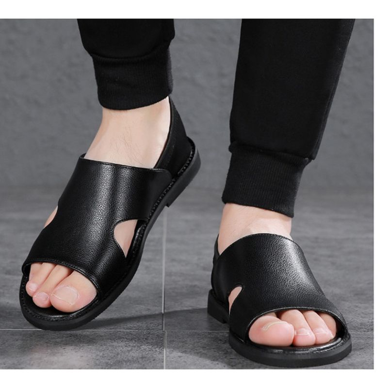 Driving Sandals Multi-purpose Mens Trend Korean Roman Cowhide Beach Shoes Large_voghion.com