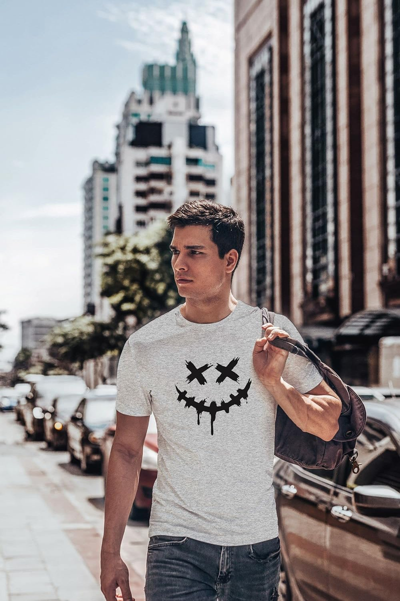 Men's T Shirt Printed Techwear Fashion Street Style Smiling Face Smile Trend Print_voghion.com