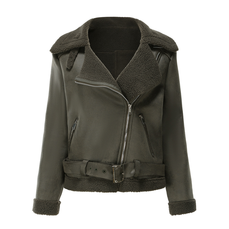 Damenbekleidung Herbst und Winter Pelz Integrierte warme Wildlederjacke Ledermantel Gürtel Reversmantel_voghion.com