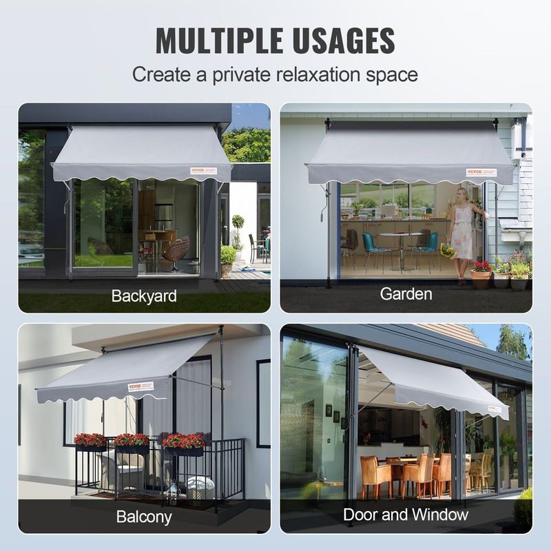 VEVOR Manual Retractable Awning, 78" Outdoor Retractable Patio Awning Sunshade Shelter, Adjustable Patio Door Window Awning Canopy With 39" Sun Shade Curtain For Backyard, Garden, Balcony_voghion.com