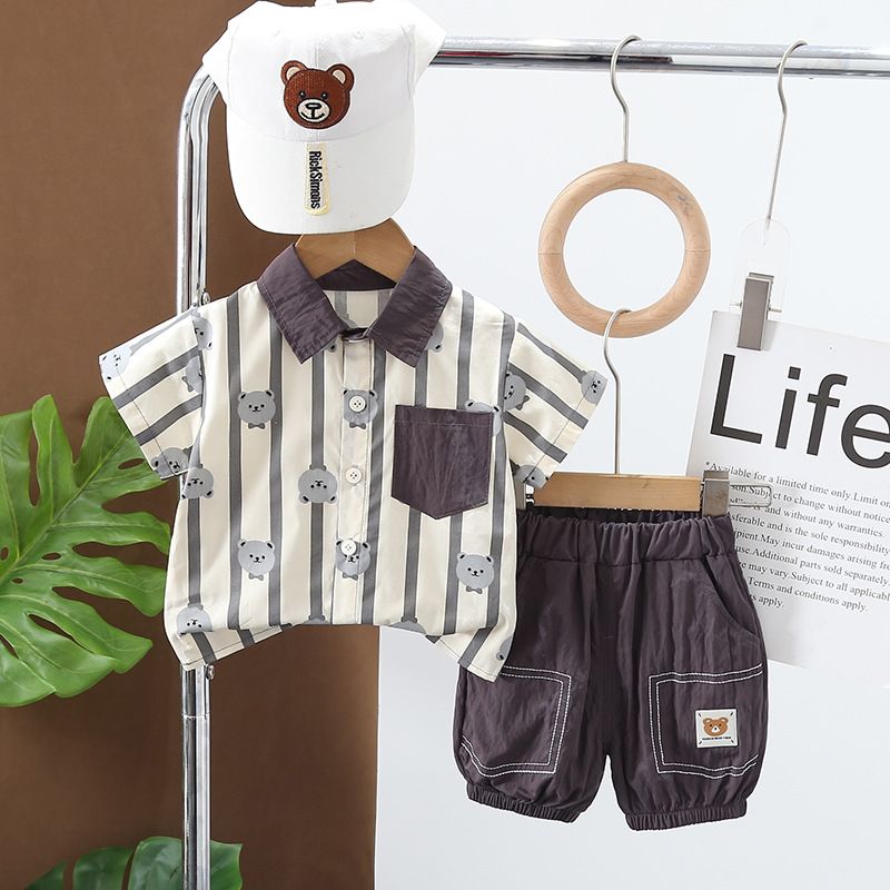 Summer New Boys' Polo Neck Shirt Short Sleeve Set for Middle and Small School Children, Two Piece Baby Casual Shorts_voghion.com