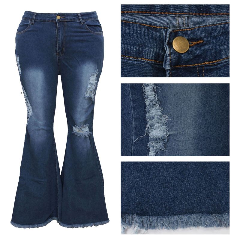 Women's clothing sexy fashion knee hole stretch slim denim flared pants_voghion.com