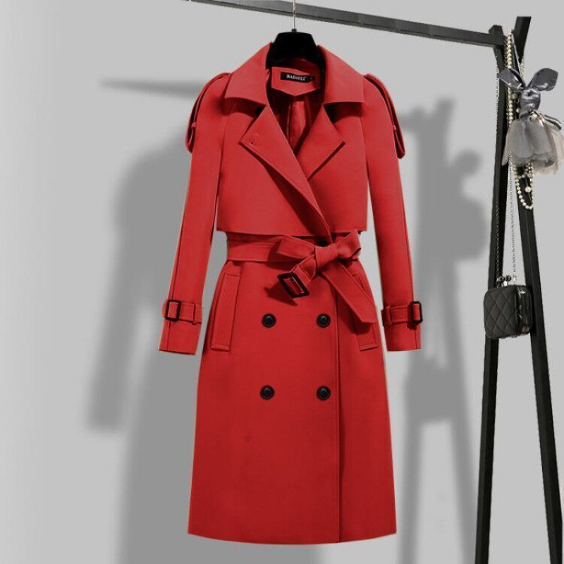 Gabardina larga cruzada con solapa lisa para mujer, abrigo cortavientos, ropa de invierno y otoño 2023_voghion.com