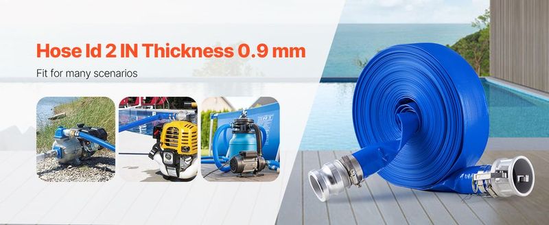 VEVOR Backwash Hose 2 In X 100 Ft Blue High Quality Hose Complete Fittings_voghion.com