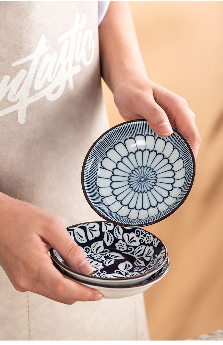 Ceramic Sauce Dishes - Floral Sushi Soy Sauce Plates With Wasabi Compartment, Small Condiment Bowls For Restaurants (Set Of 6)_voghion.com