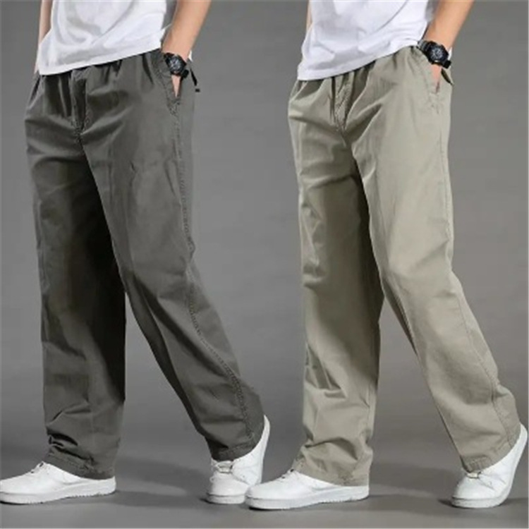 Summer New Style Men's Cotton Casual Cargo Thin Loose Large Elastic Waist Straight Pants_voghion.com