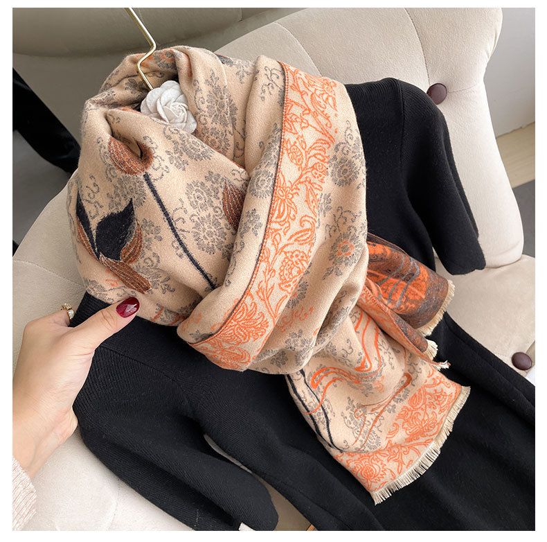 Bufanda con estampado de flores versátil para mujer, otoño e invierno, 2022_voghion.com