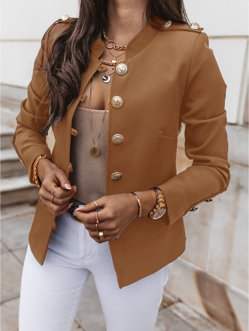 Blazer à manches longues et coupe ajustée pour femme - Veste décontractée à simple boutonnage - Mélange de coton stretch confortable - Plusieurs couleurs_voghion.com