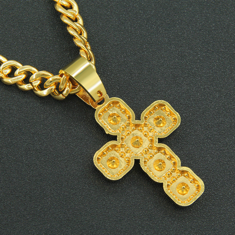 Designer elements hip-hop full diamond cross pendant Cuban chain necklace Men's cool and domineering personality collarbone chain neck chain_voghion.com