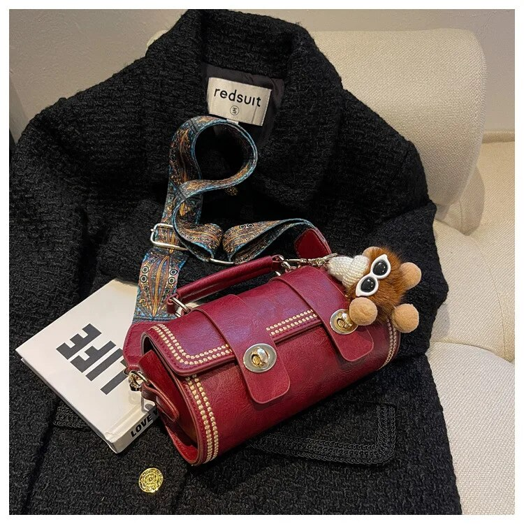 Mini Rtro Fmal Bags PU Lathr Fashion Cross Body Handbags With Advancd Sns Singl Shouldr Portabl Cylindr_voghion.com