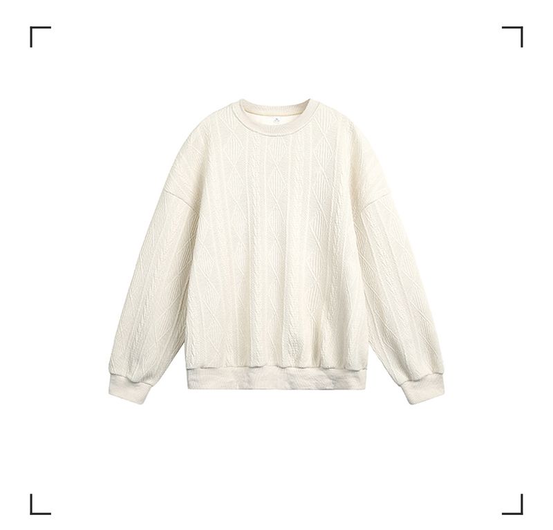 420GSM Heavyweight Jacquard Crewneck Sweatshirt, Retro Streetwear Pullover With Textured Fabric For Men_voghion.com