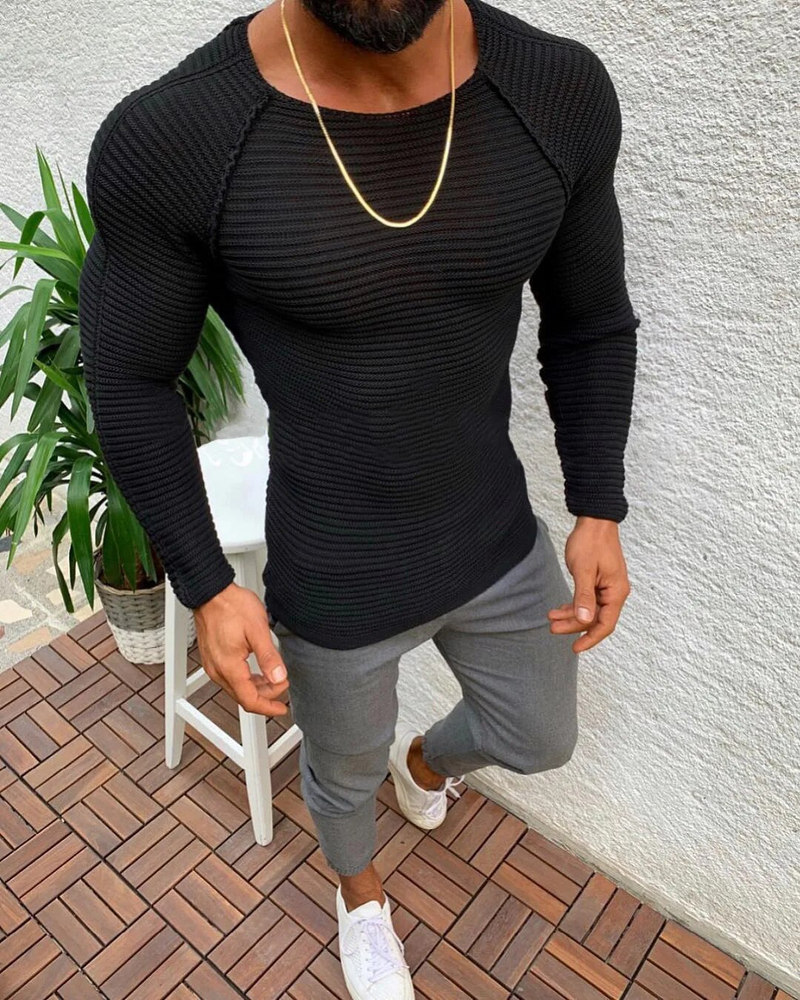 Fréijoersuniform Moud an der Mëtt Ënnerwäsch Männer Basis T-Shirt Blouse Pullover mat laangen Ärmelen_voghion.com