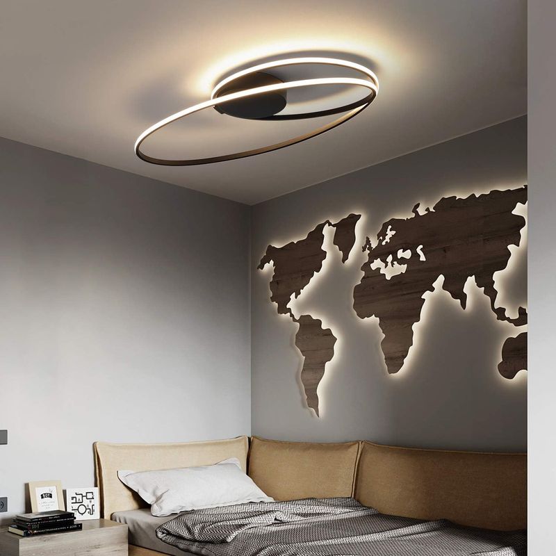 Glitzerlife LED Deckenleuchte Deckenlampe Schwarz - 36W Wohnzimmerlampe 3000K Warmweiß Schlafzimmerlampe Modern Design Deckenbeleuchtung Ring Für Hotel Küche_voghion.com