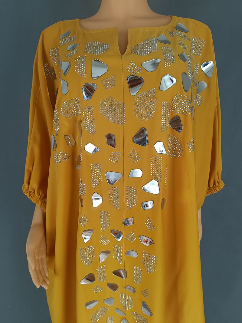 Vestido con parche irregular de diamantes de imitación para mujer_voghion.com
