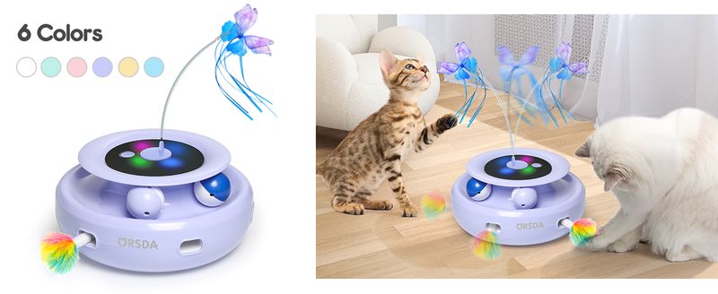 Juguete para gatos, interactivo electrónico automático con pluma de emboscada, mariposa revoloteando, bolas de seguimiento, pateador inteligente de ejercicio para interiores con batería recargable por USB._voghion.com