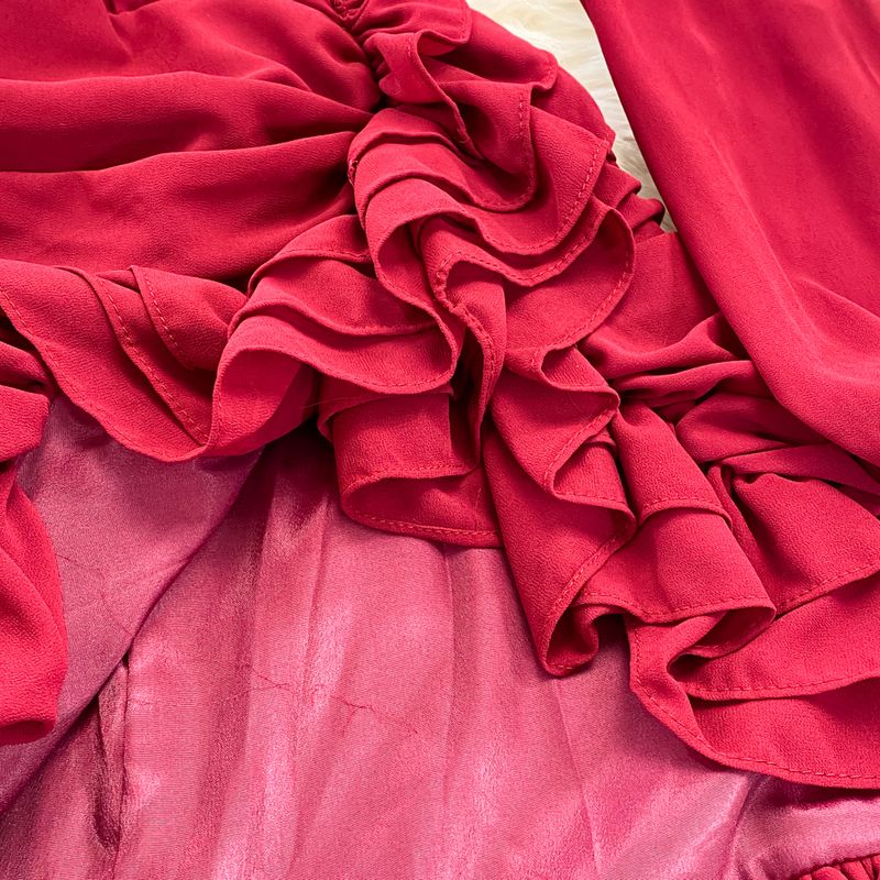 Frauen Unregelmäßige Kuchen Design Koreanische Version Rand Taille Lange Ärmeln Wrap Hüfte Kurzen Rock_voghion.com