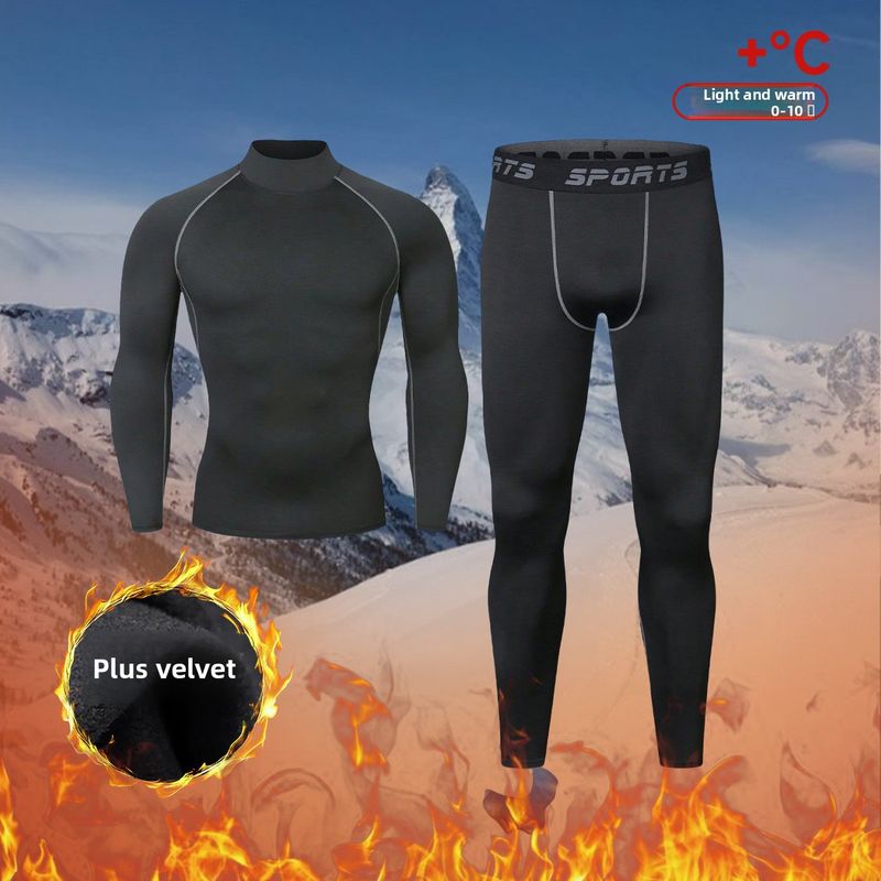 Fleece-Lined Running Sportswear Set For Men Outdoor Skiing Hiking Mountaineering Base Layer Thermal Underwear Quick-Dry_voghion.com