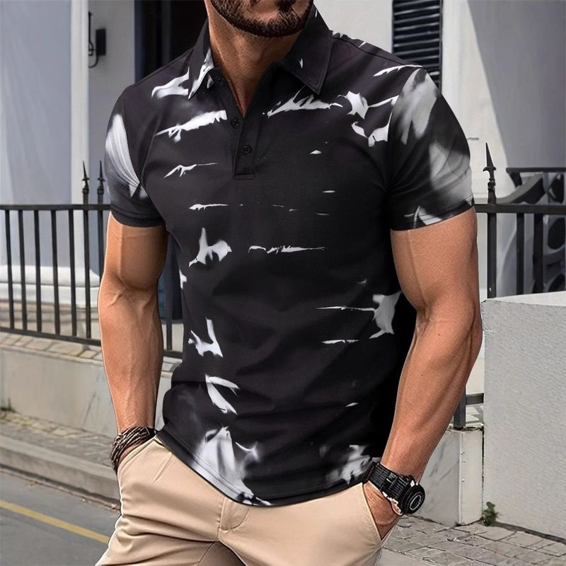 Polo casual a maniche corte da uomo, con colletto rovesciato, stile casual, da esterno, con stampa digitale, tendenza estiva 2025d_voghion.com