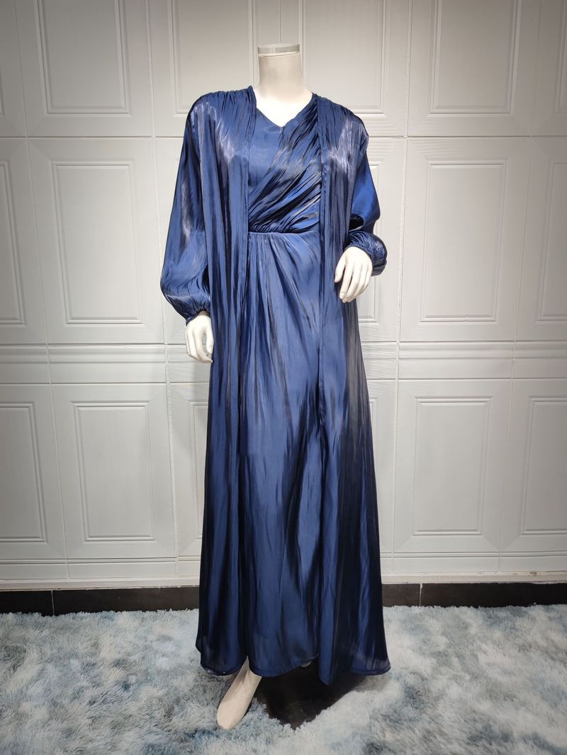 Damenbekleidung Helles Seidenkleid Dubai Robe Mode Abaya Weicher Zweiteiler_voghion.com