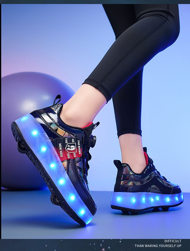Kids Shoes New running shoes, girls' roller skates, small four-wheel detachable walking invisible luminous shoes_voghion.com