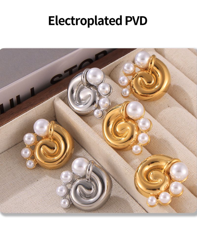 Niche Spiral Vortex Imitation Pearl Earrings With Retro Temperament Design, Popular Earrings Made Of Titanium Steel_voghion.com