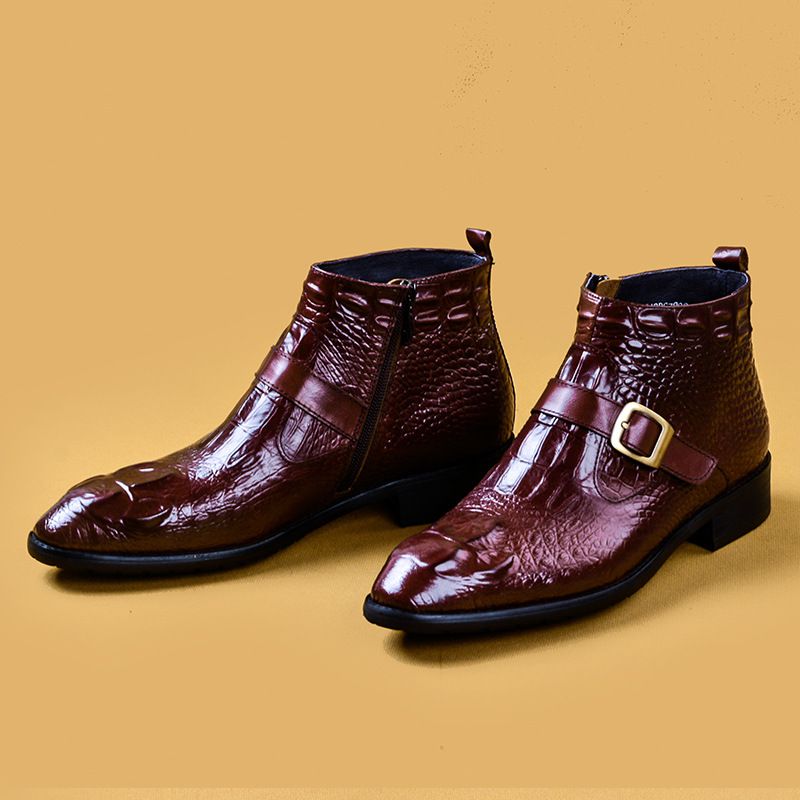 European Warm Series 【VIP Exclusive】Autumn Winter Martin Men Genuine Crocodile Pattern High Top British Style First Layer Cowhide Zipper_voghion.com