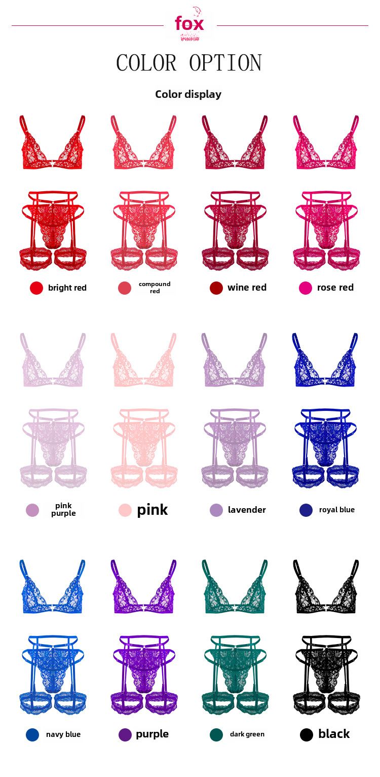 2024 cross-border hot selling large size sexy underwear set lace lace multi-color three-piece set temptation wholesale_voghion.com
