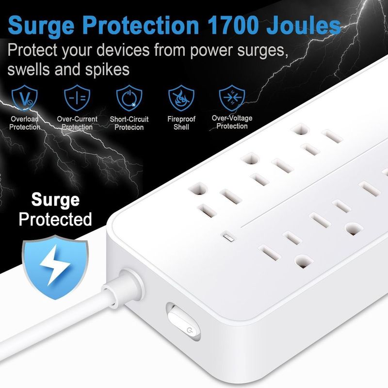 Travel-Specific American Standard US Canada Plug Socket Power Strip 8-Outlet Extension Cord For Overseas Regions_voghion.com
