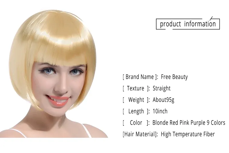 kuum müük 10" Bob sünteetiline naistele Blond roosa punane must lühikeste loomulike juustega Bob parukas Cosplay naiste parukad tukkidega_voghion.com