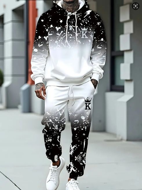 Conjunto de sudadera y jogger con estampado digital 3D para hombre: jersey moderno con pantalones a juego, estilo informal y holgado._voghion.com