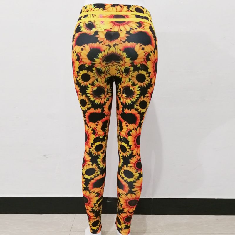 Leggings de pantalon de Yoga de sport taille haute, imprimé numérique tournesol_voghion.com