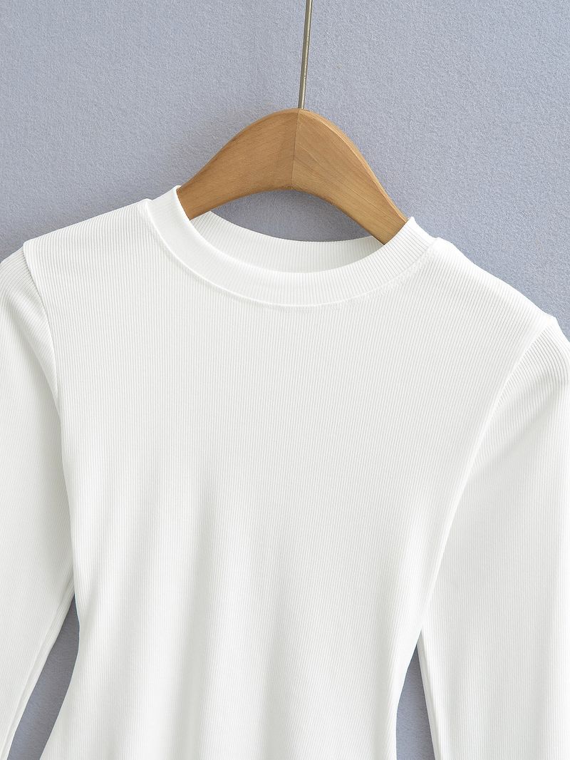 Kim Kardashian Kento Round Neck Base Shirt For Women's Sring Tight Fitting T-shirt Long Sleeved Slim Fit Solid Color_voghion.com