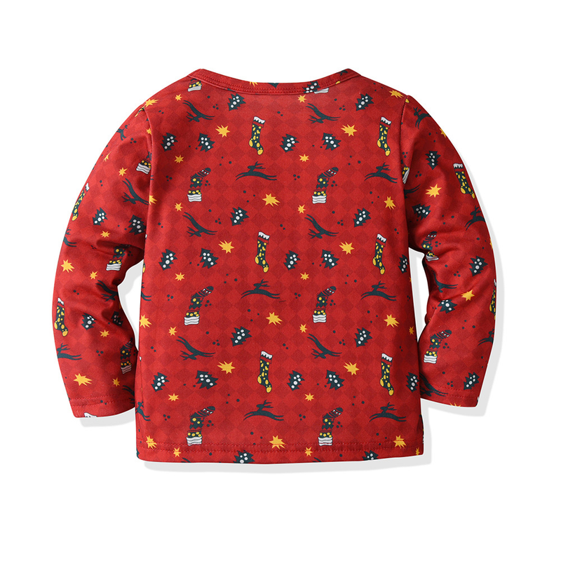 Jul barnset tryckt jul barn tröja med rund hals pyjamas pojkar och flickor baby hem klädsel tvådelad set_voghion.com