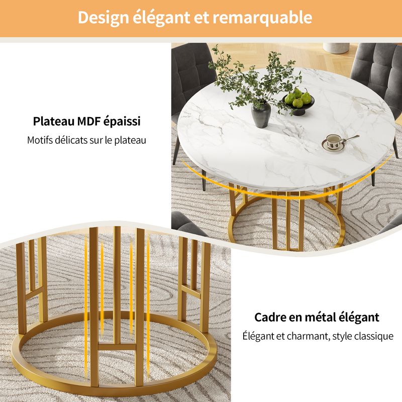 Runder Esstisch 80x76cm Mit Marmorplatte, Goldene Beine_voghion.com