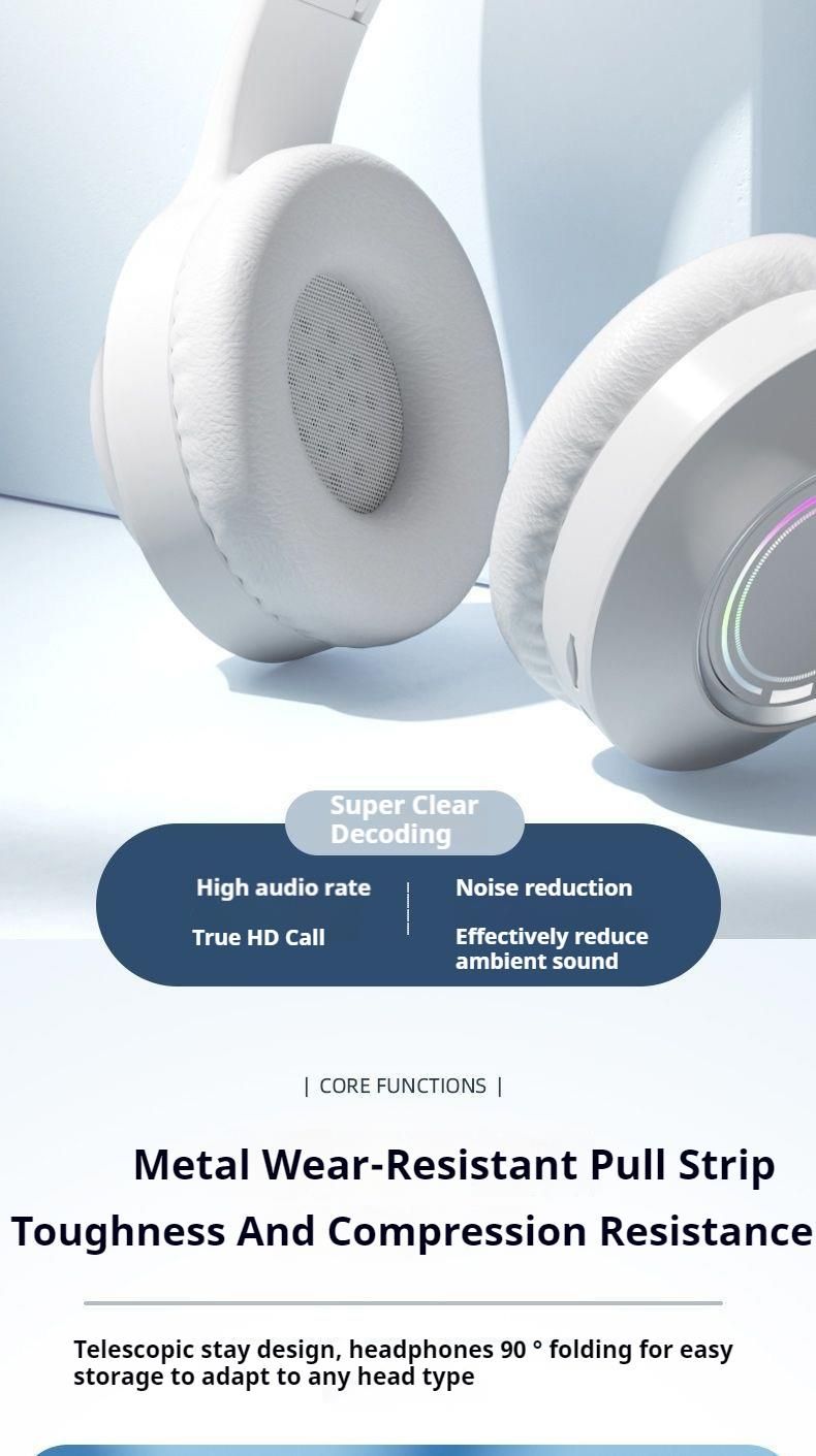 Cuffie Bluetooth con luci RGB, suono surround a 360°, cuffie wireless per giocatori sportivi, supporto TF/AUX con microfono HD, vivavoce_voghion.com