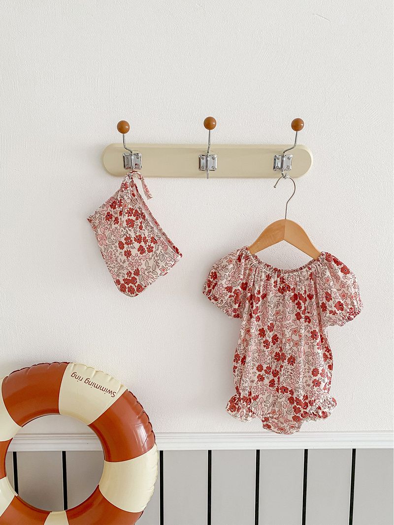 Maillot de bain d'été coréen pour filles, bulle à la mode pour bébé, mignon, manches courtes, une pièce enveloppée, bas, imperméable, chapeau de natation_voghion.com